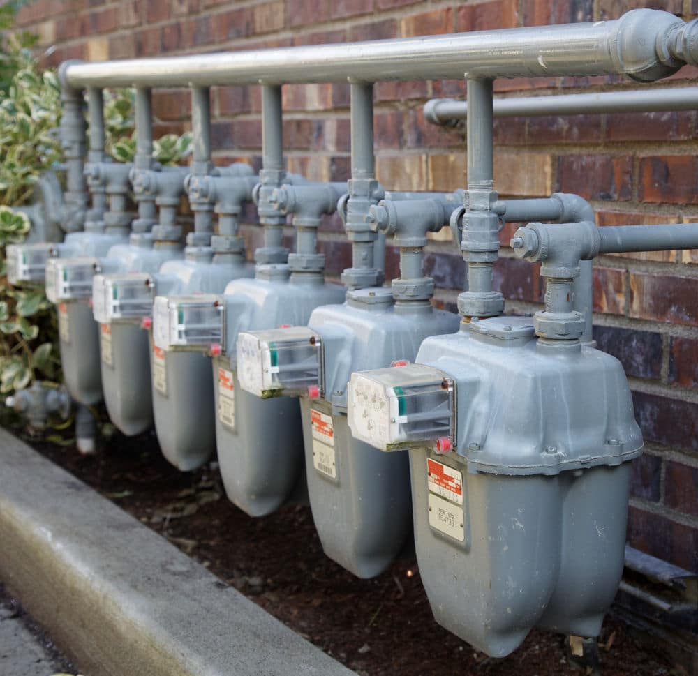 Row of gas meters in Queens, NY